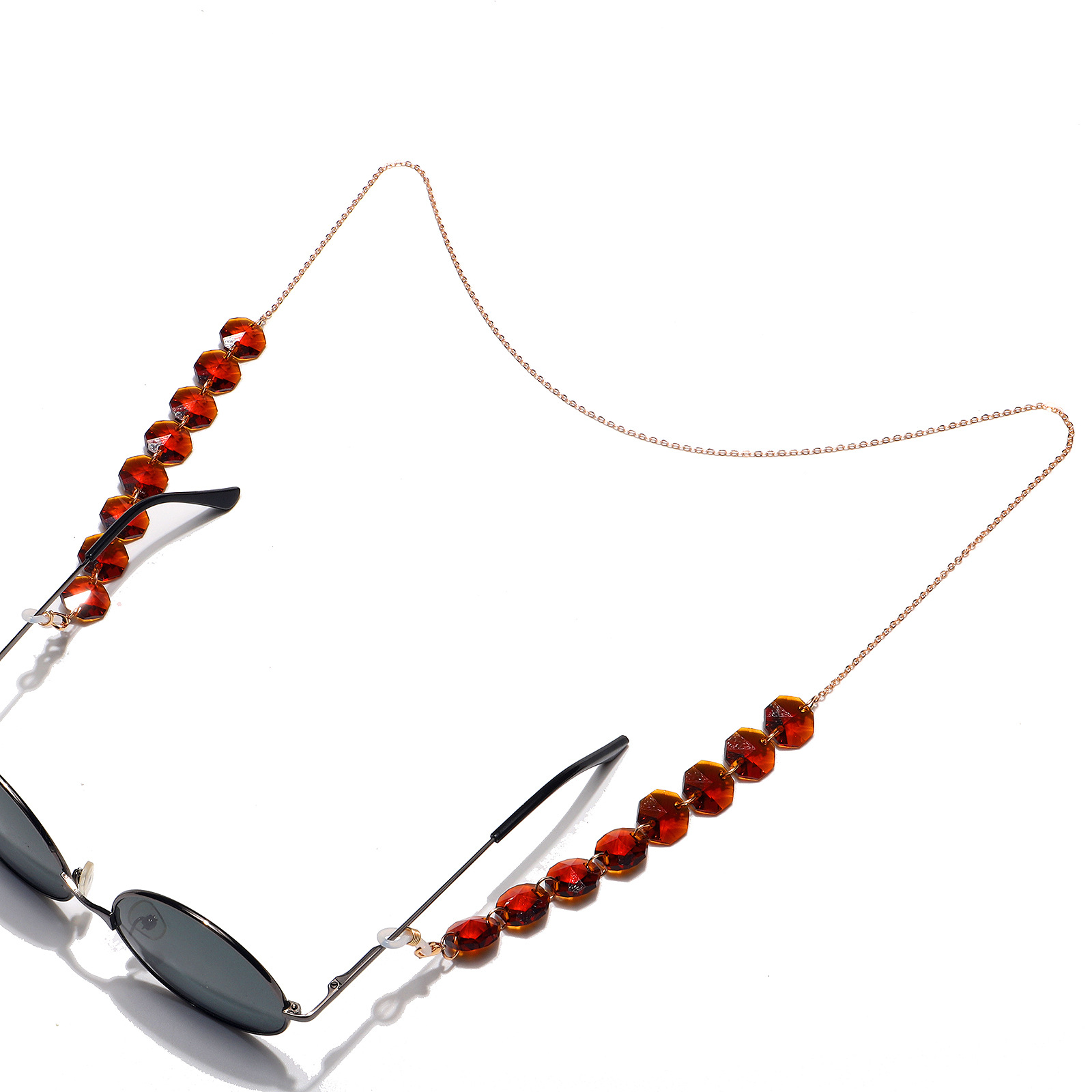 25g Weight Metal Material Transparent, Black Color Fashion Octagonal Crystal Multicolor Glasses Chain 5