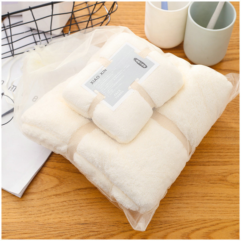 Toallas de coral de alta densidad, toallas de baño de mano rápida, toallas absorbentes, toallas blancas beige.