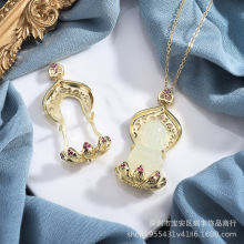 电商直播观音项链古法金镂空可镶嵌高冰天然玉髓玉石宝宝佛吊坠托