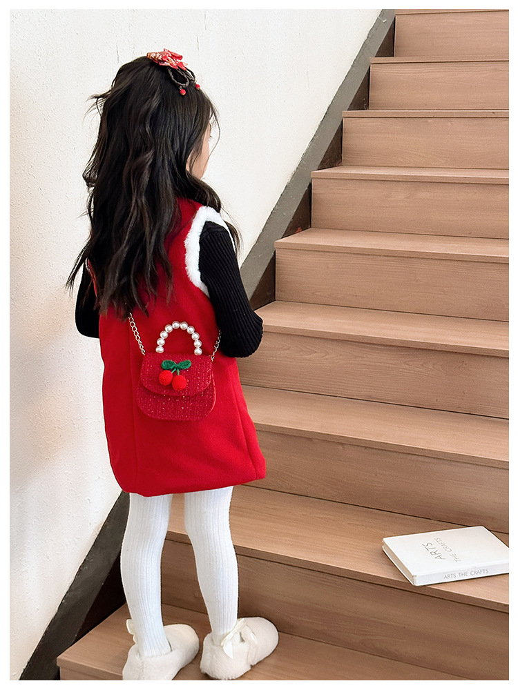 Women's Cotton And Linen Plaid Cherry Bow Knot Cute Beading Pearls Shell Flip Cover Crossbody Bag display picture 34