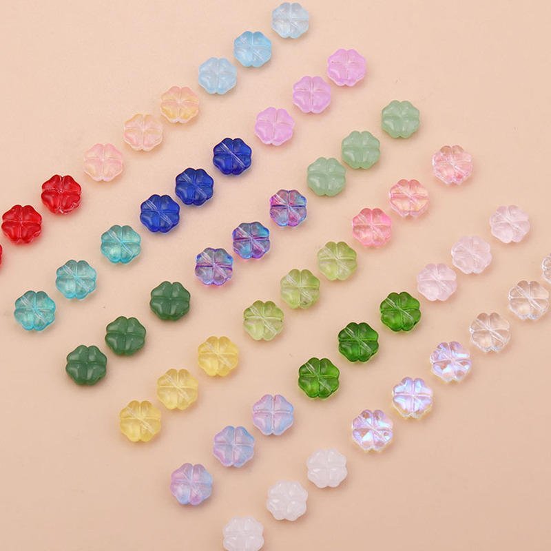 Glass Four-Leaf Clover Plated Lucky Straight-Hole Beads DIY Jewelry Accessories Glass Lucky Clover Loose Beads Trendy Style