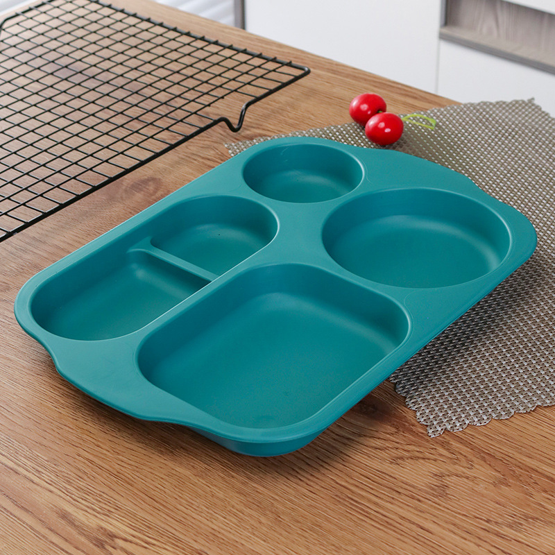 4 piezas de paja de trigo estudiante cena plato engrosada cantina compartimiento vajilla resistente a la caída anti-escaldado multi-rejilla plato logo image 12