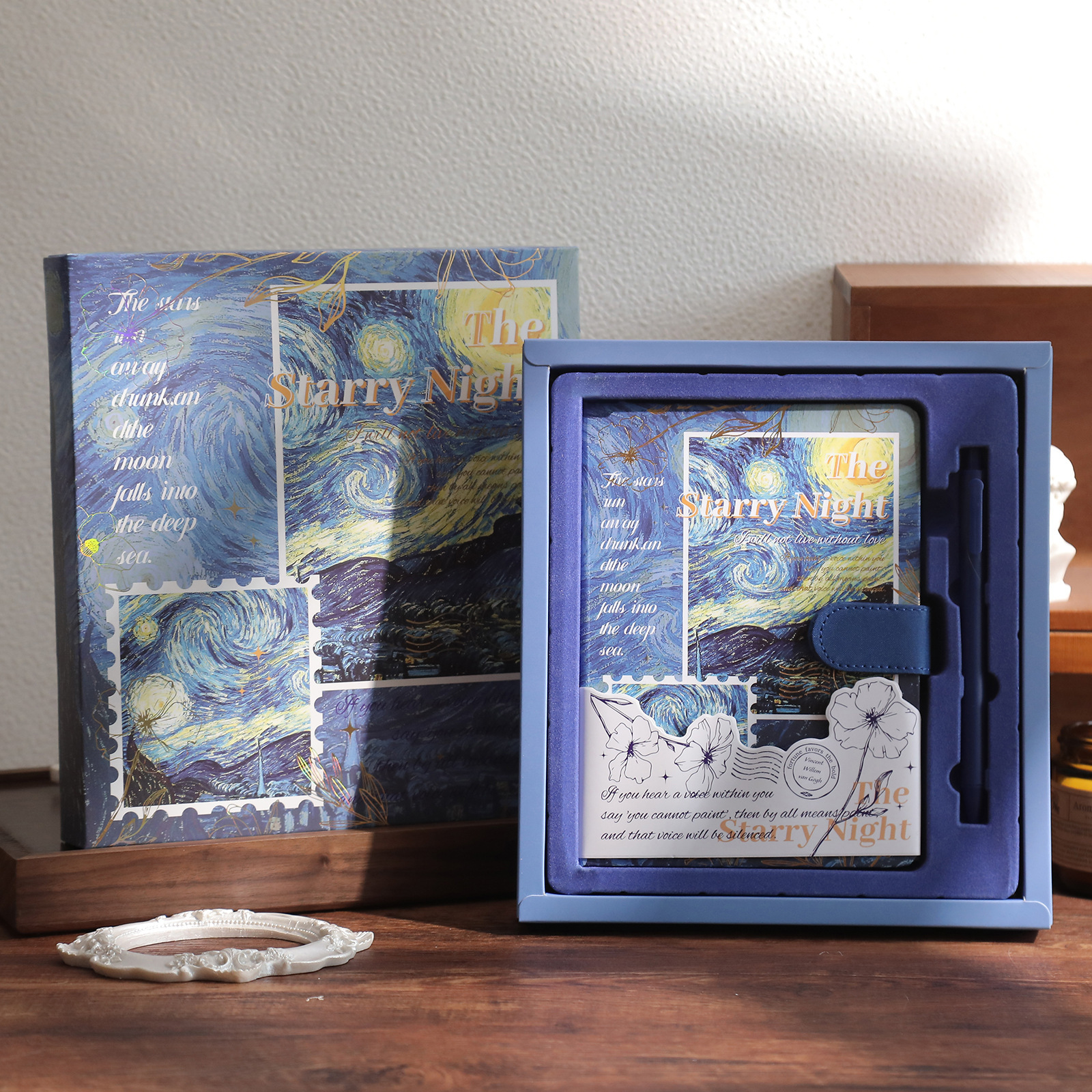 文芸手描き油絵ノートビジネス礼箱セットレトロPU磁気ボタン本手帳中学生お土産