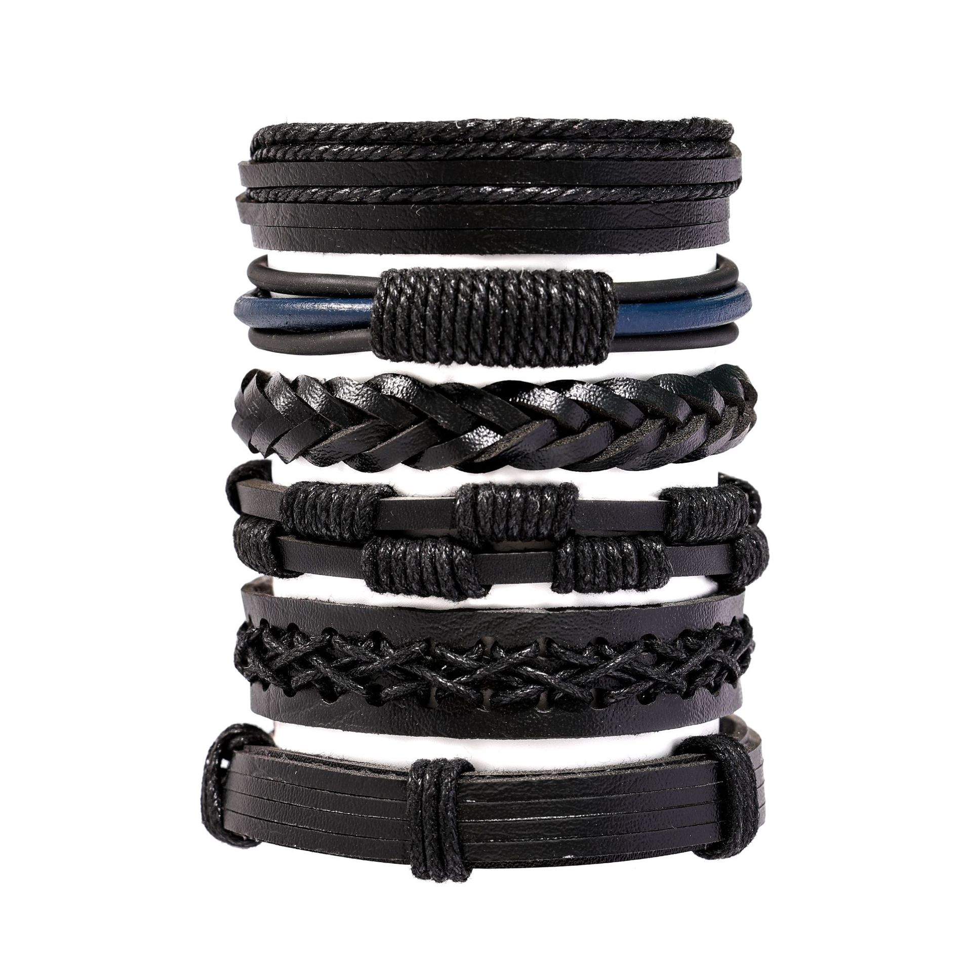 Pulsera de cuero para hombres retro de venta caliente transfronteriza, traje tejido europeo y americano, joyería multicapa, cuerda de mano, suministro directo de fábrica y venta al por mayor