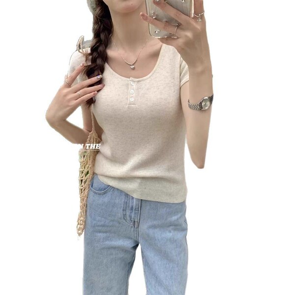 Wholesale summer round neck slim fit knitted women's T-shirt