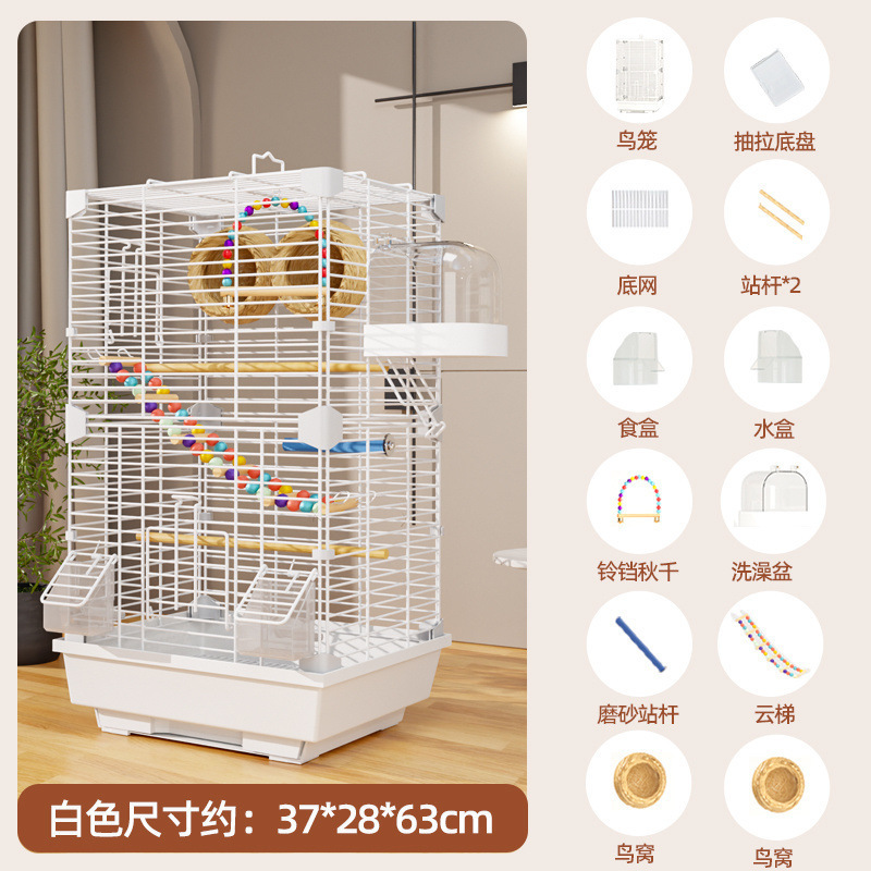 鳥かご、オウムケージ、家庭用虎皮、黒鳳凰、牡丹刺繍目、大型観賞用ヴィラ、金属製の新しい特大スペース|undefined