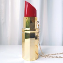 古灵精怪2025口红包女斜跨链条PVC电镀亮面高级感晚宴包个性女包