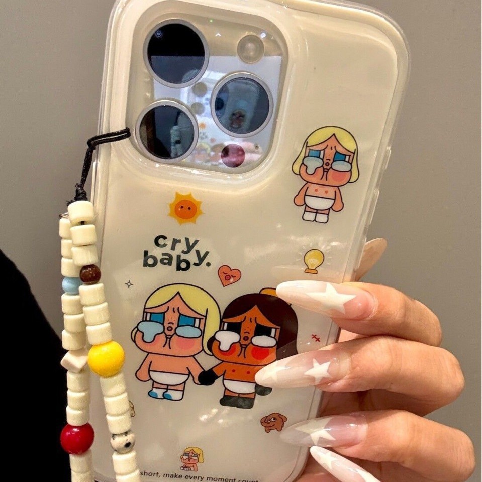 Light Bulb Black and White Leather Crying Baby Suitable for Iphone16Promax Mobile Phone Case Soft Case 14 Apple 16/15/13 Cute