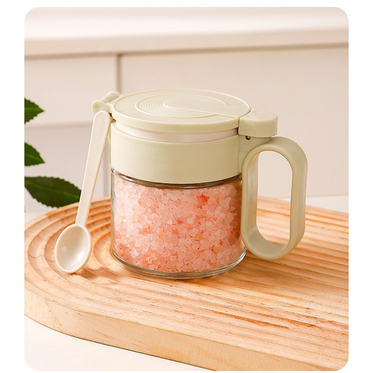 Nuevo tanque de condimento, multifunción y conveniente, botella de condimento doméstico, caja de condimento de encimera, botella de vidrio con botella de condimento de cuchara