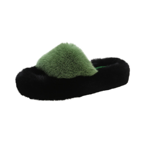 Outerwear Thick Sole Real Plush Slippers for Women Summer Autumn Indoor Home Air-Conditioned Room Lazy One-Sided Cotton Slippers