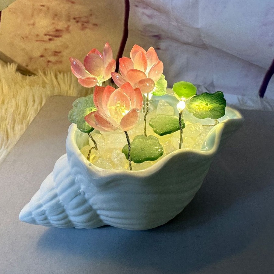 Conchillo esmaltado loto lámpara de noche diy loto decoración para el hogar amiga amiga regalos de cumpleaños amantes amigos hechos a mano