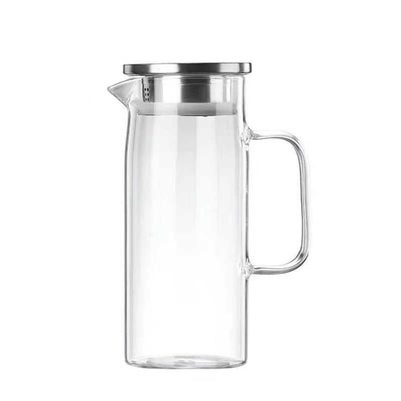 En stock botella de agua fría de vidrio borosilicato con mango simple olla recta de gran capacidad botella de agua fría de vidrio engrosado