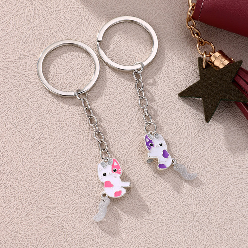 Cross-border new metal key chain cartoon cute rabbit creative key chain bag hook decoration couple set