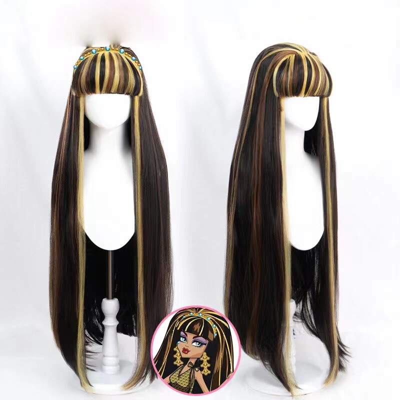 Cardamom Fairy Senior high school Cleo de Niro cosplay Wig Black Yellow Brown Spotted Long Hair Straight in stock Cardamom Fairy Senior high school Cleo de Niro cosplay Wig Black Yellow Brown Spotted Long Hair Straight in stock