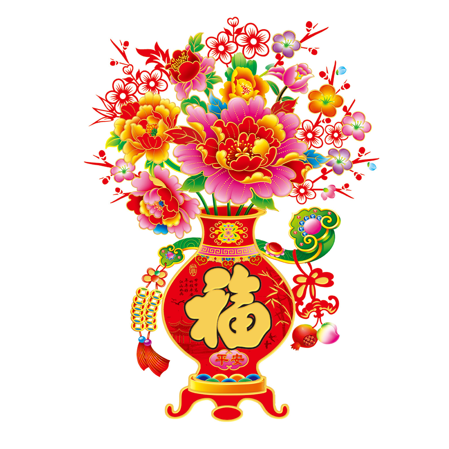 New Year's flocking window flowers, Spring Festival Fu characters, colored gold sprinkled paper-cutting, electrostatic stickers, New Year's Day moving glass door stickers 