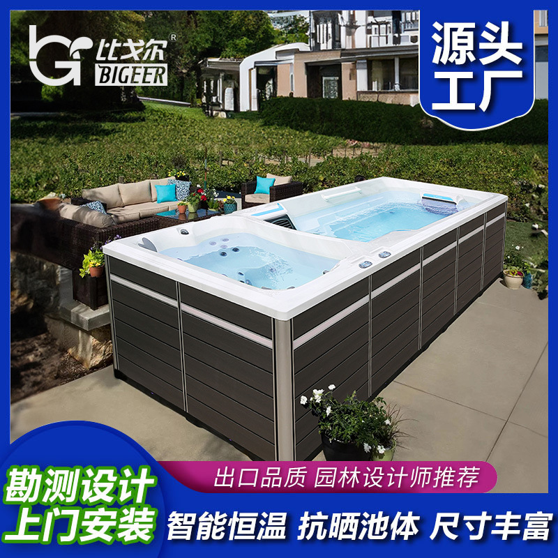 源头工厂定制无边际泳池健身房别墅恒温按摩液压动力亚克力游泳池|ms