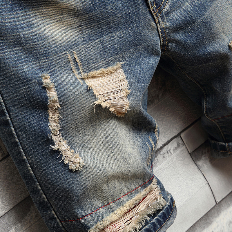 Poletne perforirane personalizirane jeans hlače, moške 5-točkovne hlače_voghion.com