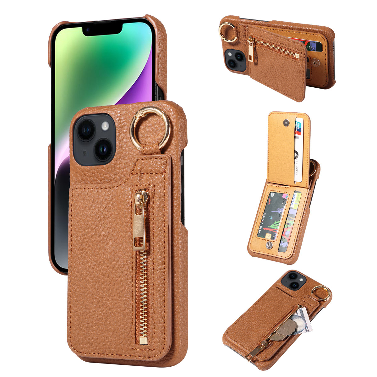 Suitable for 13 with full zipper card insertion, iPhone 14 phone case_voghion.com