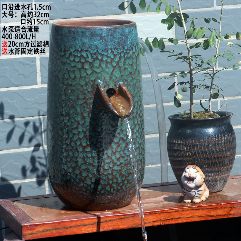 养鱼过滤切割流水罐循环增氧净水陶瓷流水缸古法养鱼小号流水中式|undefined