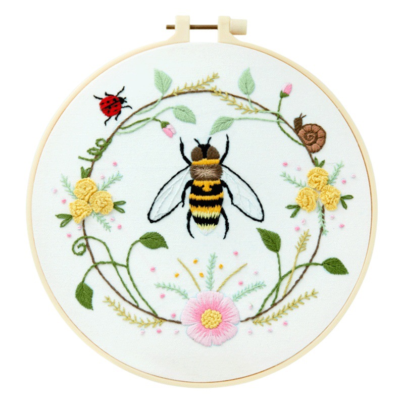 Bordado DIY abeja mariposa colgante pintura hecha a mano principiante práctica Lu Bordado Cruz puntada salón adornos de flores
