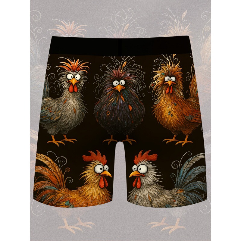Temu Cross-Border Hot-Selling Interesting Rooster Print American-Style Trendy Men's Fashion Underwear Men's Tight-Fitting Boxer Briefs