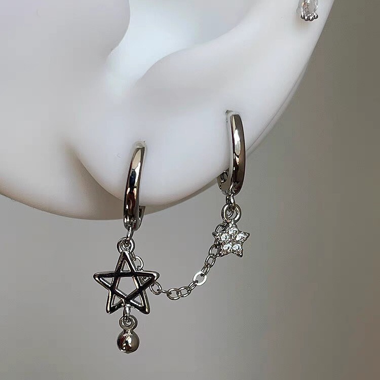 """"The Stars Shou"""" French Five-Pointed Star Pendant Double Ear Pierced Earrings 2024 New Accessible Luxury Earrings for Women Xingyao