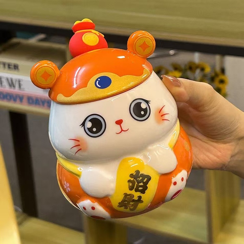 かわいい招き猫蓋付きマグカップ高颜値創意陶磁器カップお土産カップル家庭用オフィスカップ|undefined