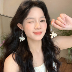 法式长款锆石花朵银针耳环女2025新款海边度假风耳环夸张耳饰耳夹