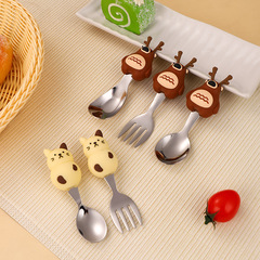 ステンレス304子供フォークスプーンセット赤ちゃん補助スプーンかわいい学食スプーン動物スプーン便利補助