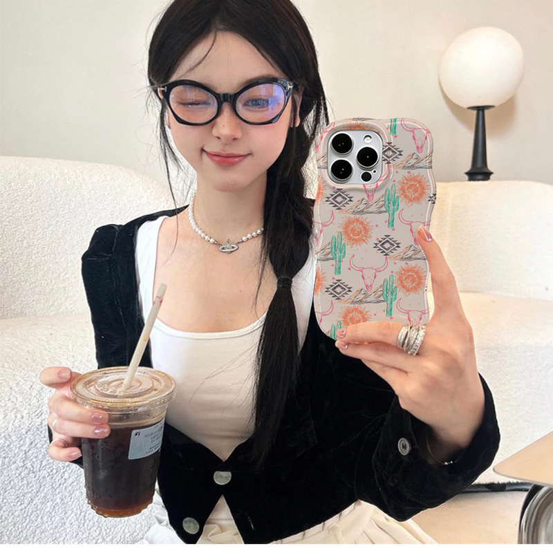 Western Bohemian style is suitable for Apple 17Promax wave edge film two-in-one custom phone case