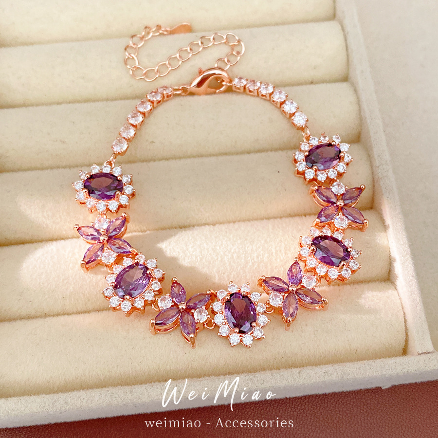 Medieval vintage zircon oval pulsera de flores lujoso ligero nicho pulsera de alta calidad temperamento delicado joyería