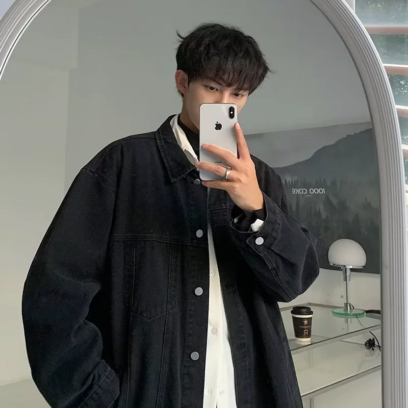 Осенняя джинсовая куртка, Мужская модная брендовая свободная универсальная повседневная куртка в стиле ретро, Мужская однотонная универсальная куртка