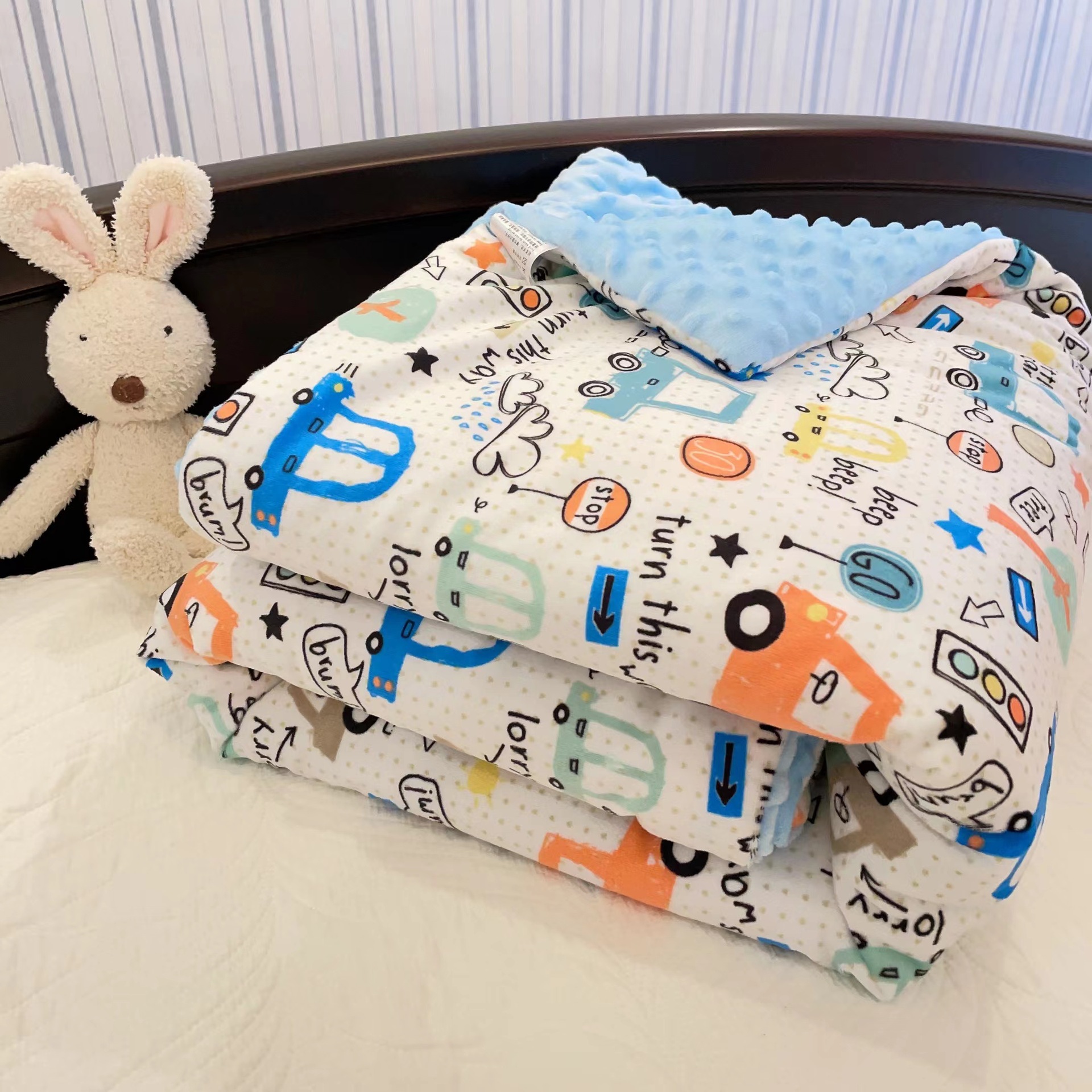 Manta acolchada para niños, manta tipo gorro, manta de doble capa de terciopelo cristalino, manta para siesta de bebé, manta esponjosa