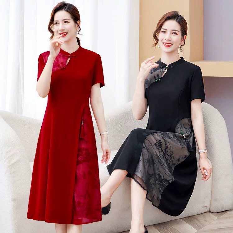 Летнее платье для женщин среднего возраста 2025 года, элегантное платье, модная короткая юбка для женщин среднего и старшего возраста