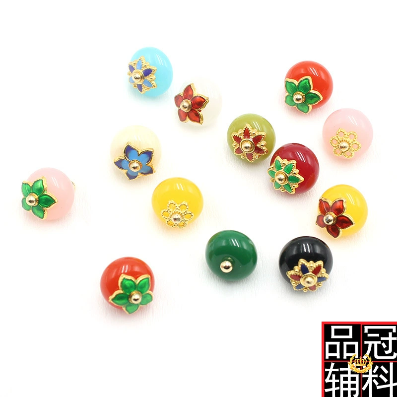 Фабричная продажа Jade Flat Flower Flower Car Button Dested Hanfu Donald Dested Retro Colorful Resin button 10mm