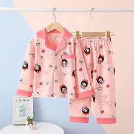 春秋款百分百纯棉a类男孩女孩舒适卡通开衫小童中童睡衣家居服无