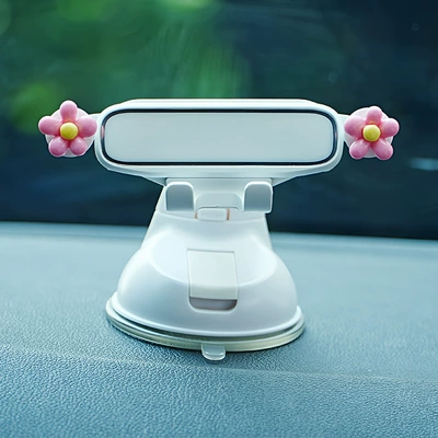 Suction Cup Universal Anti-Shake Car Navigation | Car phone holder - mirror-pink-flower-decoration