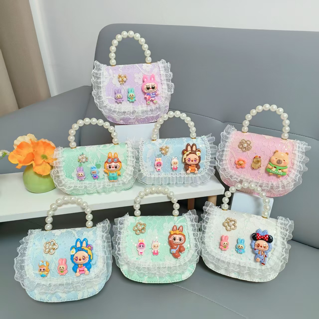 Bolso de perlas bolso de hombro bolso de cambio bolso de princesa bolso de tela de tela bolso de niños bolso de cadena bolso pequeño
