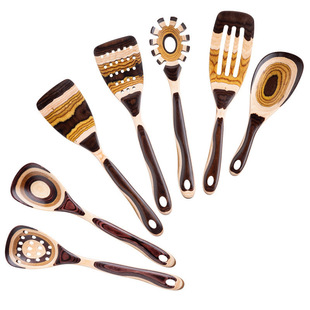 Manufacturer's Ready-Made Brown Wooden Spatula Seven-Piece Set, Colored Wooden Salad Spoon, Household Spatula Set, Cooking Utensils
