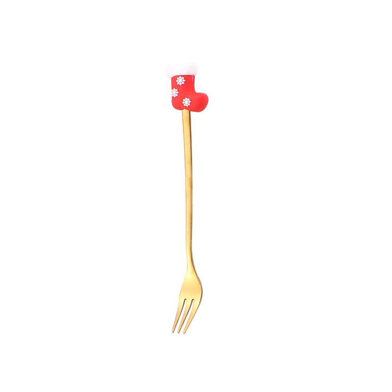 Cuchara transfronteriza de acero inoxidable Santa Claus árbol cuchara de café postre tenedor de fruta muñeca cuchara tenedor vajilla juego de regalo image 36