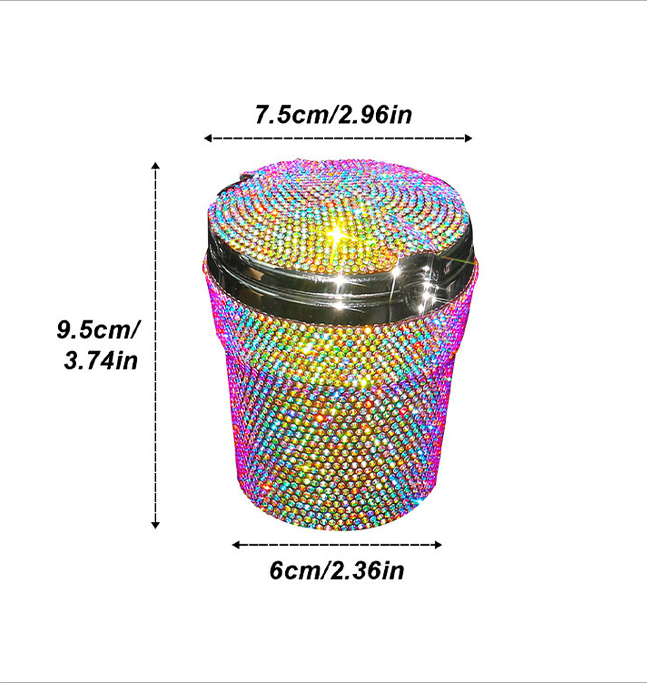 Diamond-Encrusted Car Ashtray, Creative and Personalized, with Cover, Led Light, Multifunctional, Universal, High Temperature Resistant, Flame Retardant