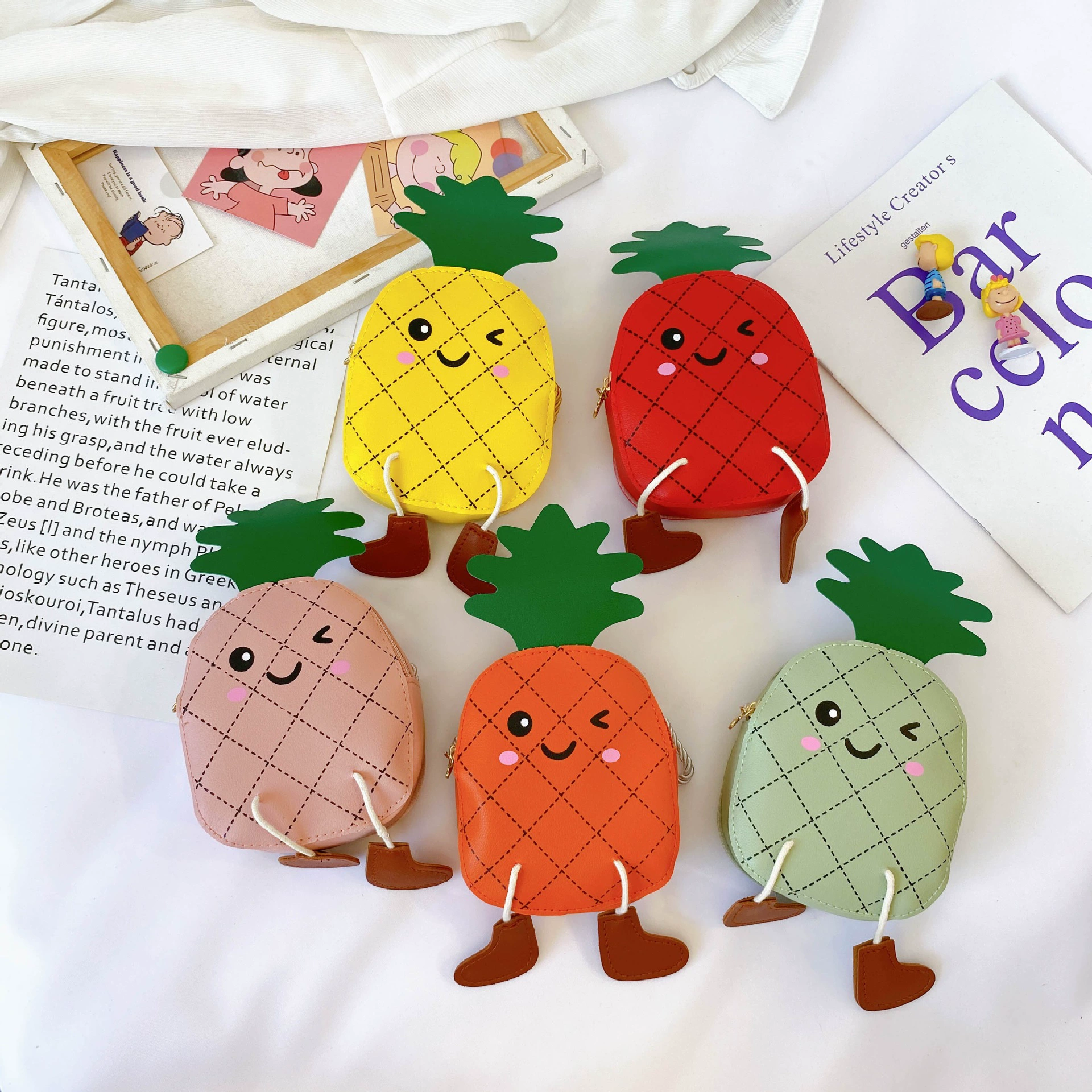 Популярная новая детская сумка через плечо с клубникой и ананасом, сумка для ключей, монет, конфет, модная милая мини-фруктовая сумка