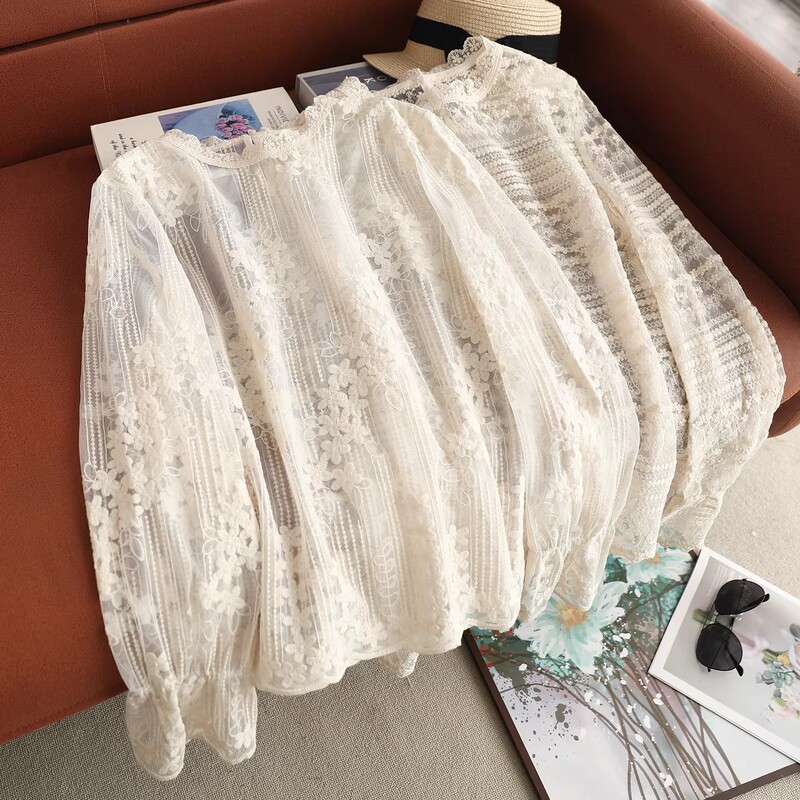 New Sweet and Fresh Lace Collar Lace Shirt for Women, Loose and Versatile, Hollow-Out Fully Embroidered Pure Cotton Pullover Top New Sweet and Fresh Lace Collar Lace Shirt for Women, Loose and Versatile, Hollow-Out Fully Embroidered Pure Cotton Pullover Top