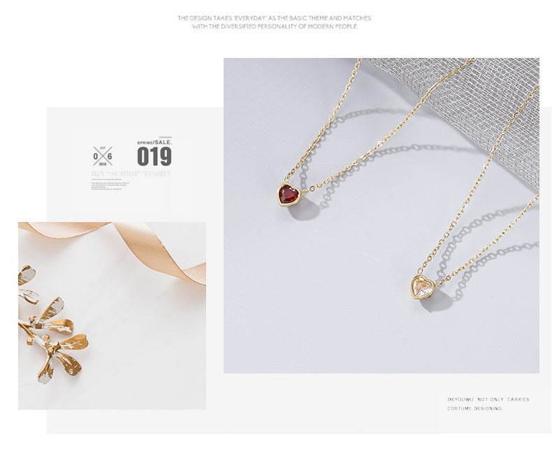 Fashion Heart Shape Titanium Steel Inlay Zircon Pendant Necklace 1 Piece