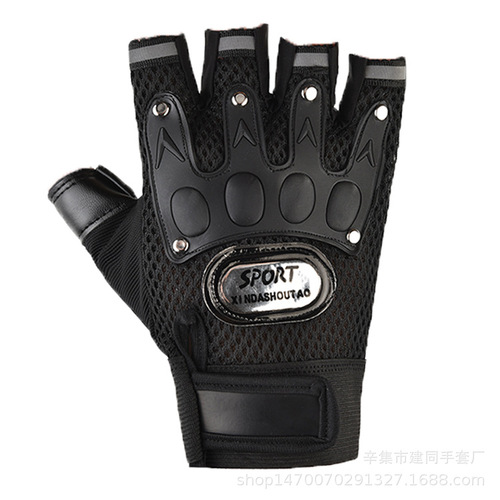 Breathable half-finger cycling gloves for men, motorcycle palm wear-resistant outdoor sports off-road training gloves