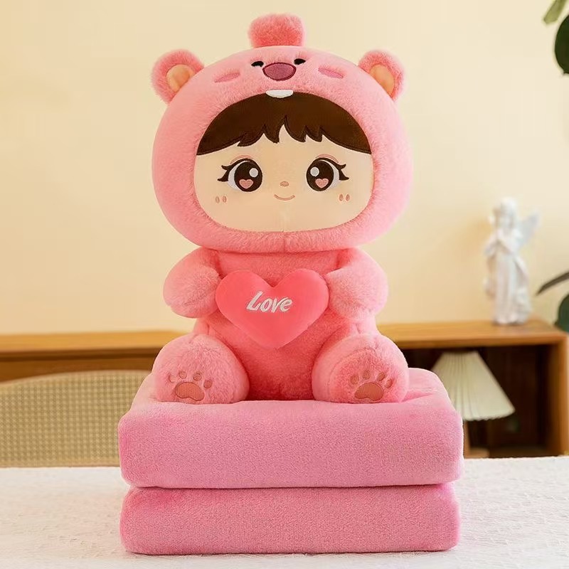 Manta de peluche 2 en 1 – Muñeca y edredón – Ideal para siesta en oficina