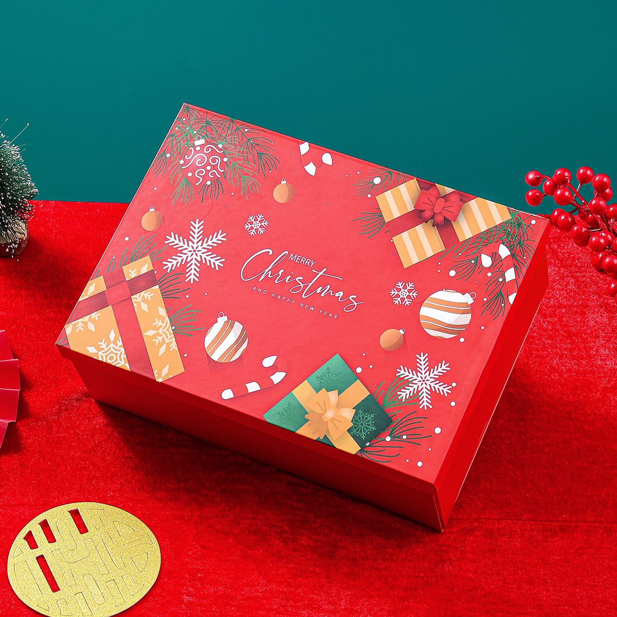 Caja de embalaje de regalo de Navidad transfronteriza impresa en color caja de regalo plegable cubierta de Navidad para enviar bufandas bolsas portátiles