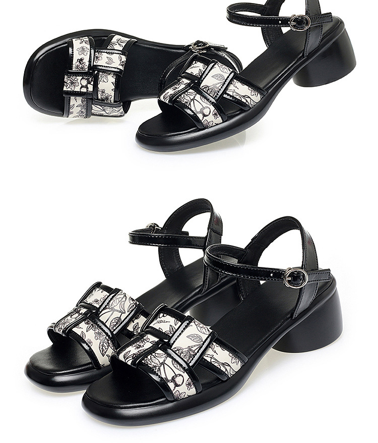 Sandal nữ quai ngang đan dây gót vuông đế dày — màu đen chi tiết 17