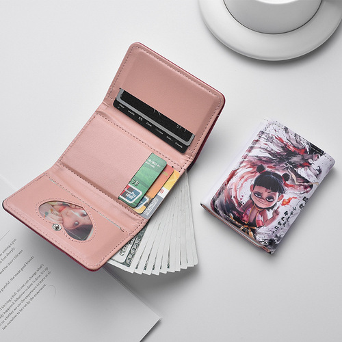Nezha Aobing themed wallet, short style, children's multi-card slots, cartoon coin purse, large capacity, primary school student card holder, unisex