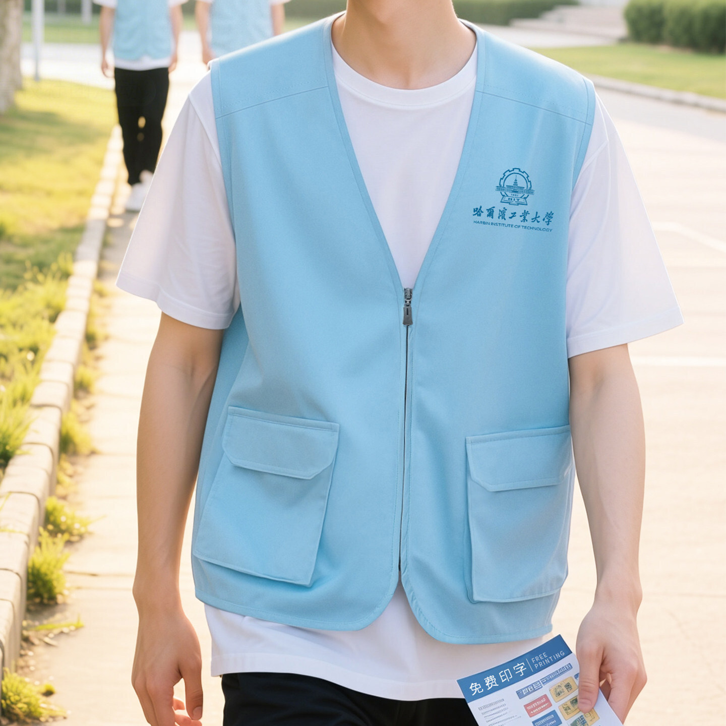 High-end vest workwear with logo printed for university campus club activities, education and training institutions, and volunteer men High-end vest workwear with logo printed for university campus club activities, education and training institutions, and volunteer men